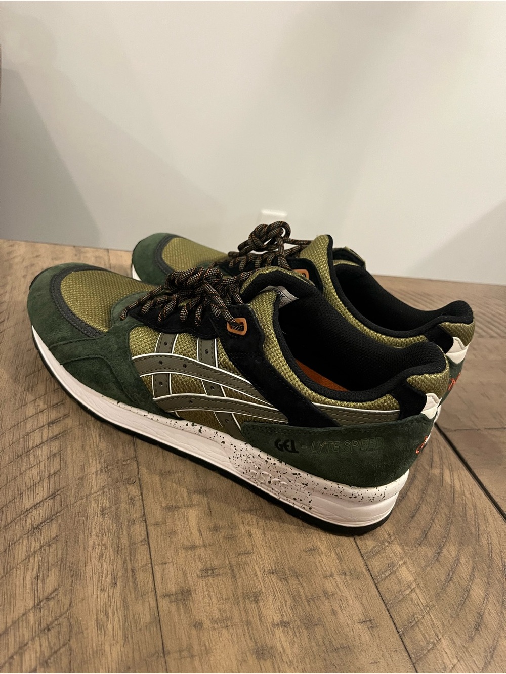 ASICS Olive Green Suede & Mesh Trainer with Orange Accents - Picture 9 of 16